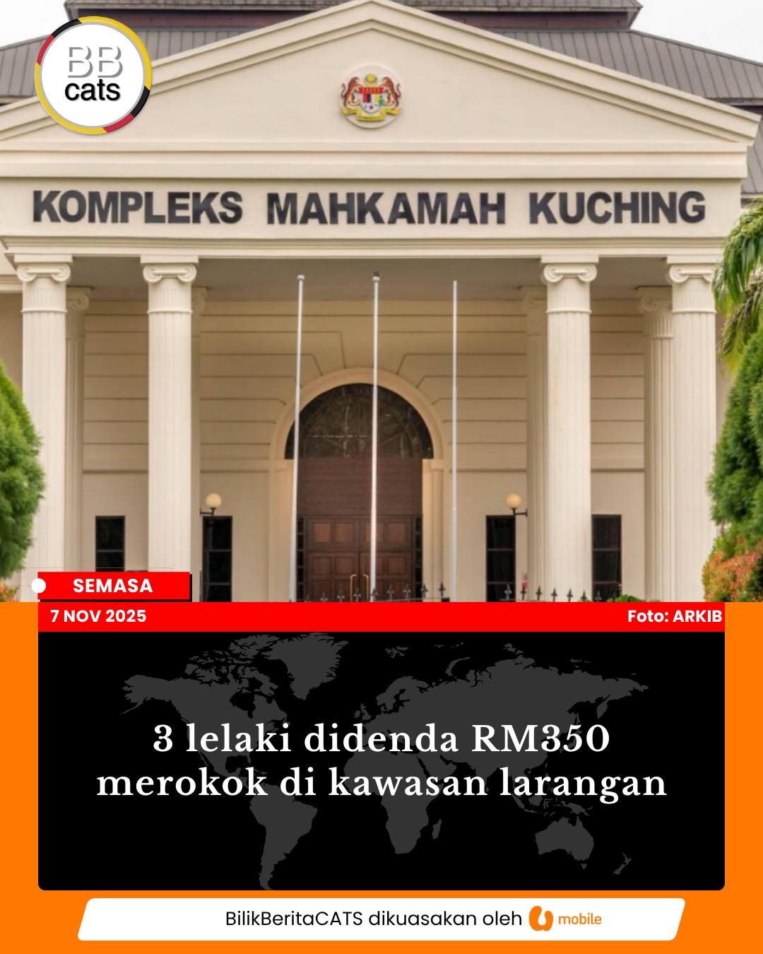 Tiga Lelaki Didenda RM350 Kerana Merokok di Kawasan Larangan di Kuching