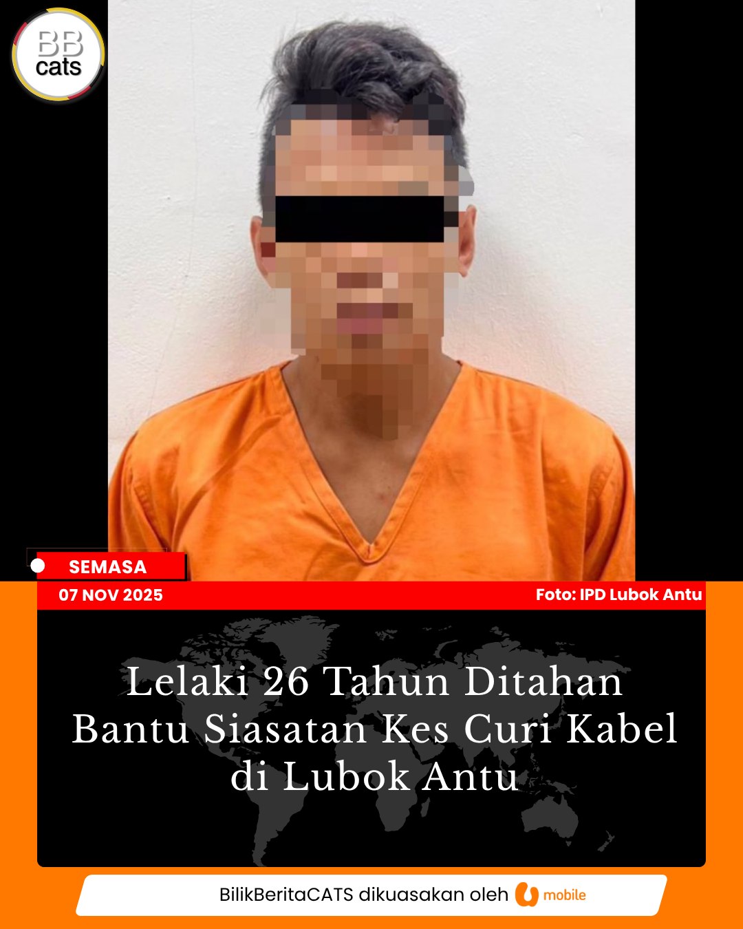 Lelaki 26 Tahun Ditahan Atas Kes Curi Kabel, Positif Dadah di Lubok Antu