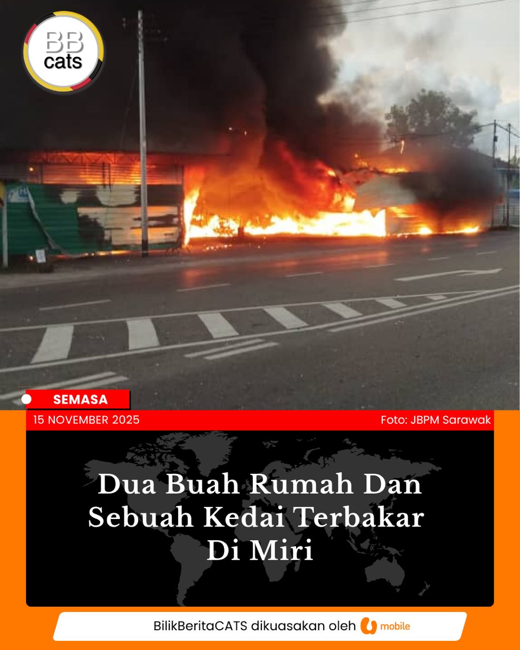 Dua Rumah, Sebuah Kedai Musnah Dijilat Api