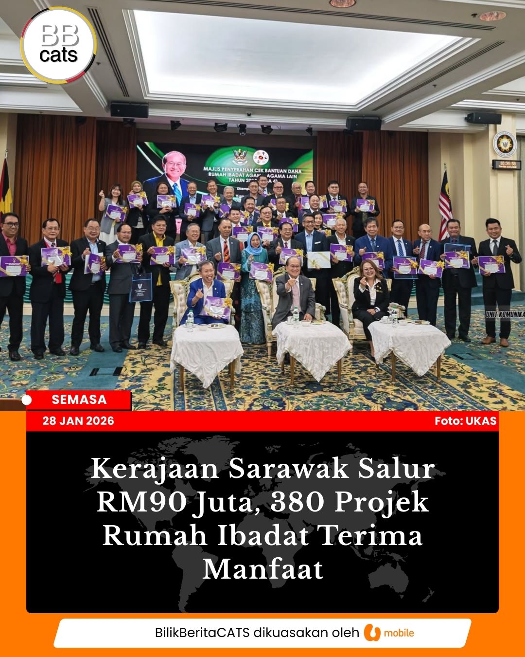 Kerajaan Sarawak Salur RM90 Juta, 380 Projek Rumah Ibadat Terima Manfaat