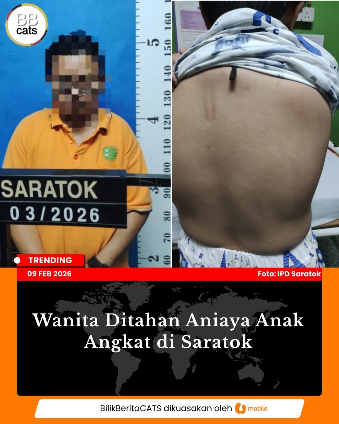 Wanita Ditahan Aniaya Anak Angkat di Saratok