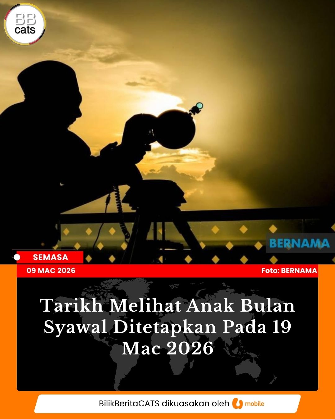 Tarikh Melihat Anak Bulan Syawal Ditetapkan Pada 19 Mac 2026