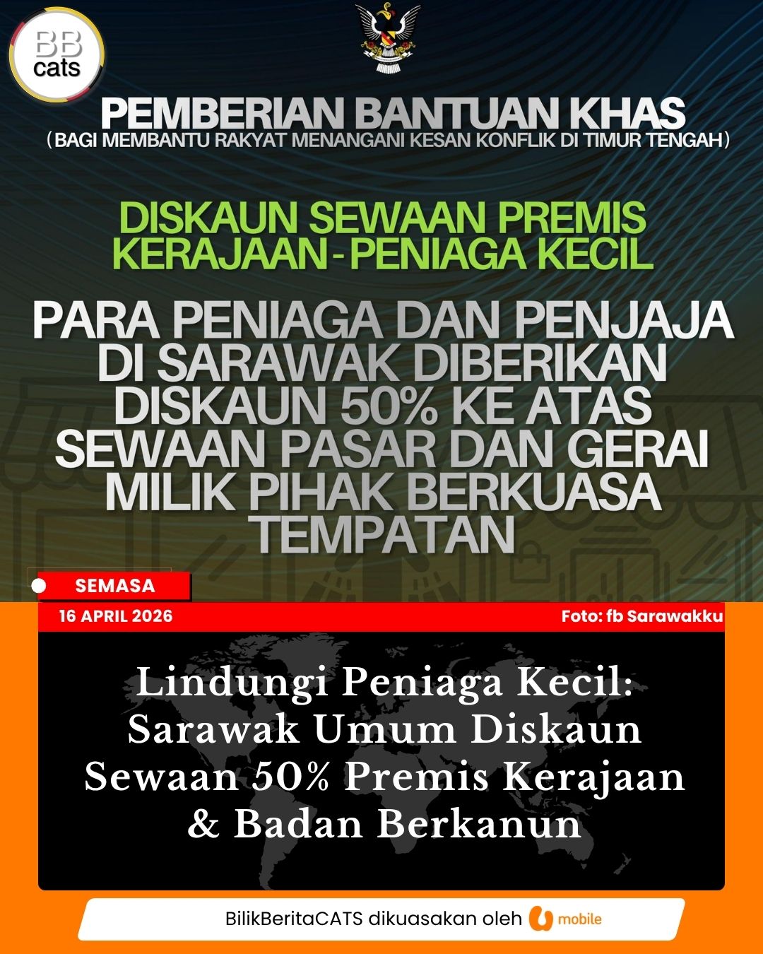 Lindungi Peniaga Kecil: Sarawak Umum Diskaun Sewaan 50% Premis Kerajaan & Badan Berkanun