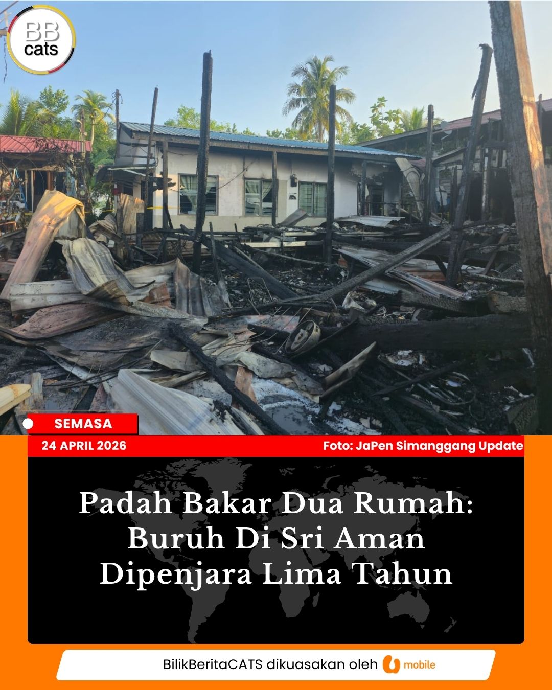 Padah Bakar Dua Rumah: Buruh Di Sri Aman Dipenjara Lima Tahun