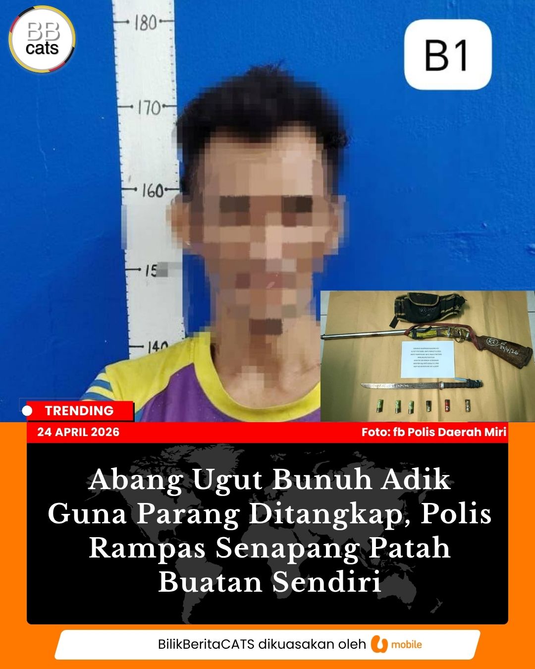 Abang Ugut Bunuh Adik Guna Parang Ditangkap, Polis Rampas Senapang Patah Buatan Sendiri