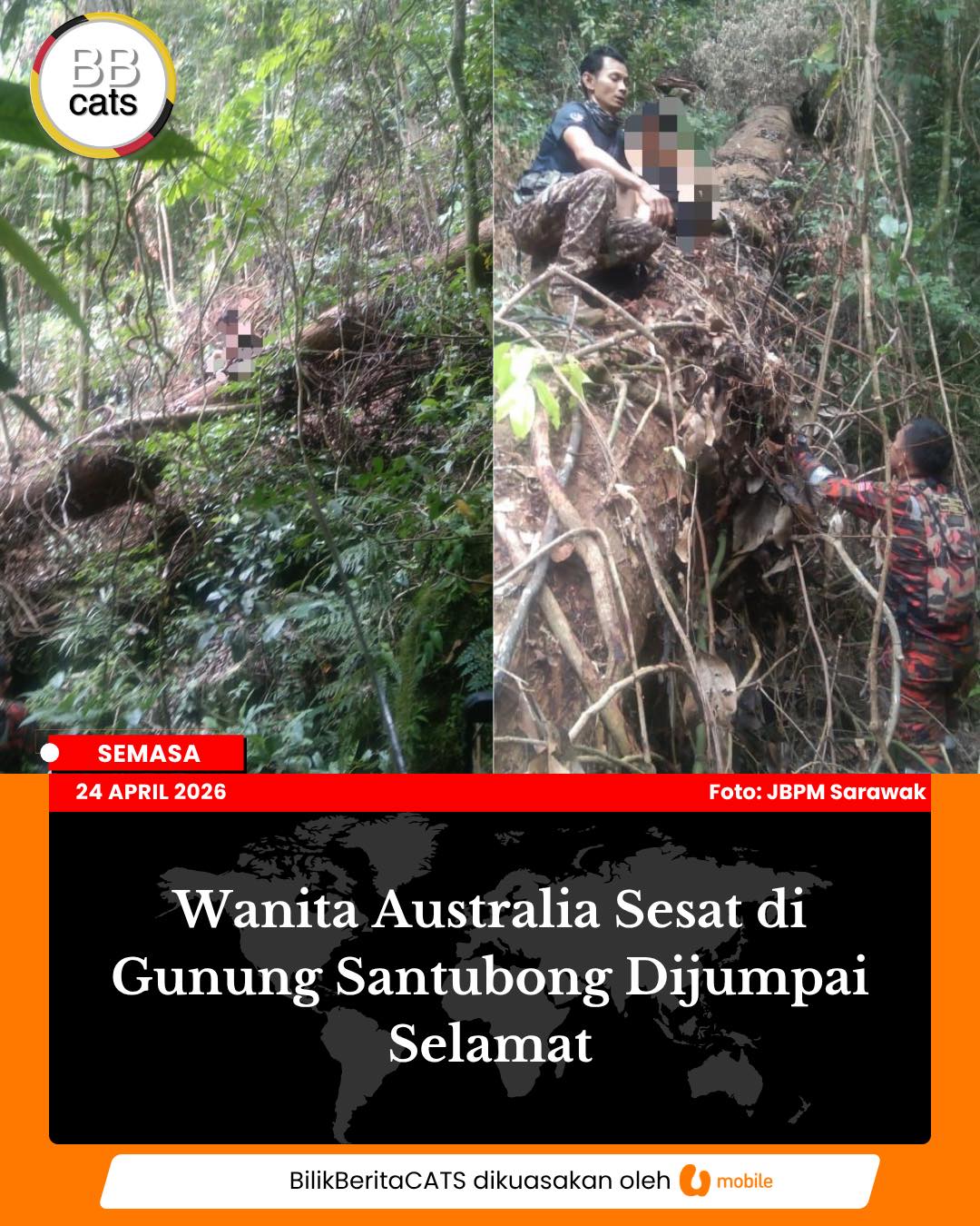Wanita Australia Sesat di Gunung Santubong Dijumpai Selamat