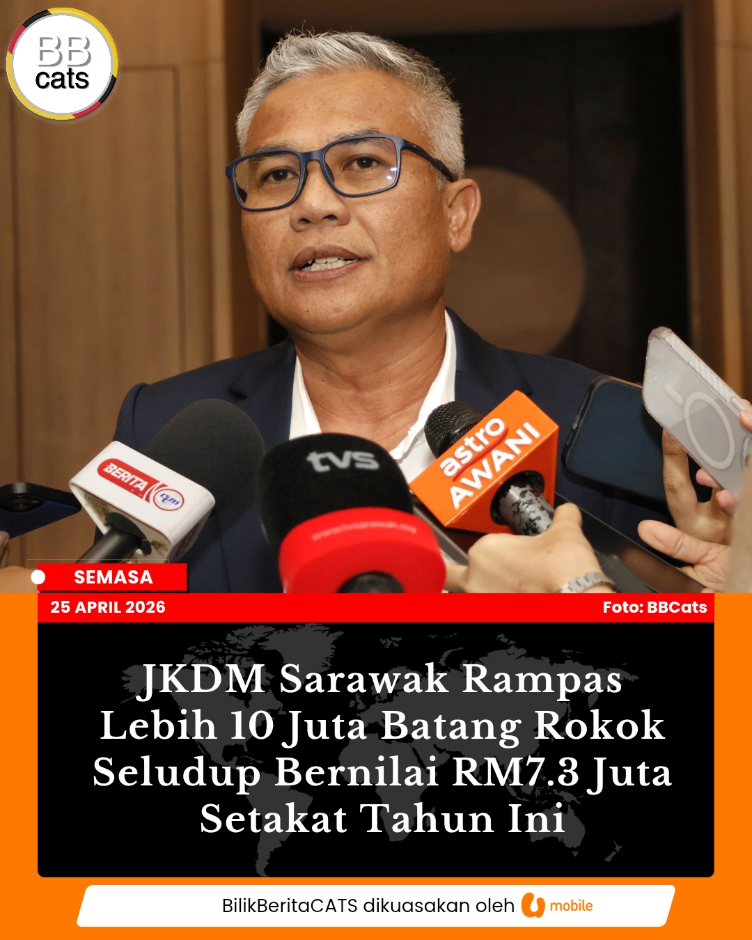 JKDM Sarawak Rampas Lebih 10 Juta Batang Rokok Seludup Bernilai RM7.3 Juta Setakat Tahun Ini