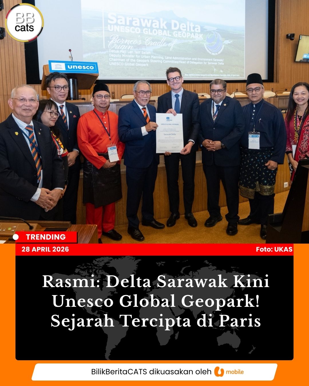 Rasmi: Delta Sarawak Kini Unesco Global Geopark! Sejarah Tercipta di Paris