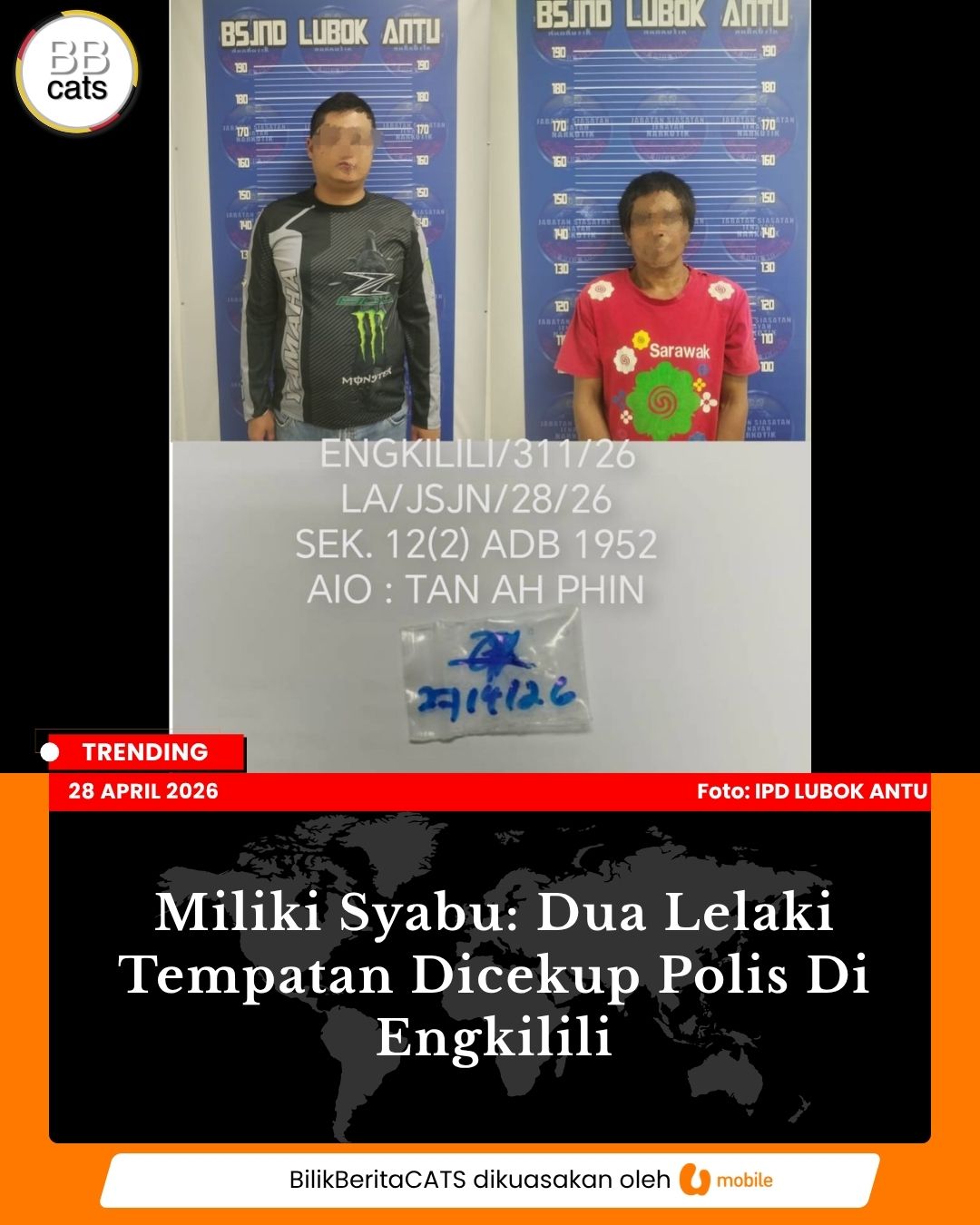 Miliki Syabu: Dua Lelaki Tempatan Dicekup Polis Di Engkilili