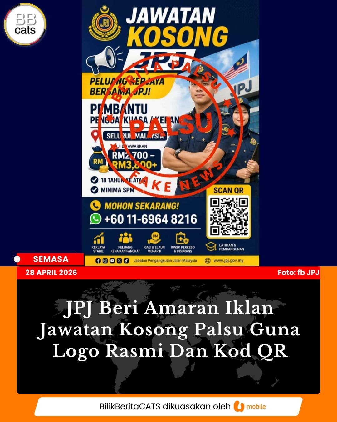 JPJ Beri Amaran Iklan Jawatan Kosong Palsu Guna Logo Rasmi Dan Kod QR