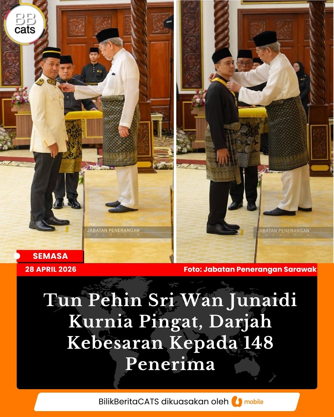 Tun Pehin Sri Wan Junaidi Kurnia Pingat, Darjah Kebesaran Kepada 148 Penerima
