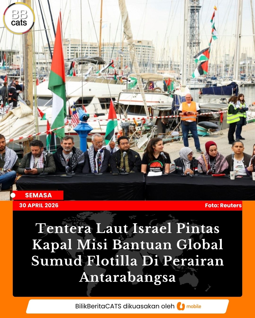 Tentera Laut Israel Pintas Kapal Misi Bantuan Global Sumud Flotilla Di Perairan Antarabangsa