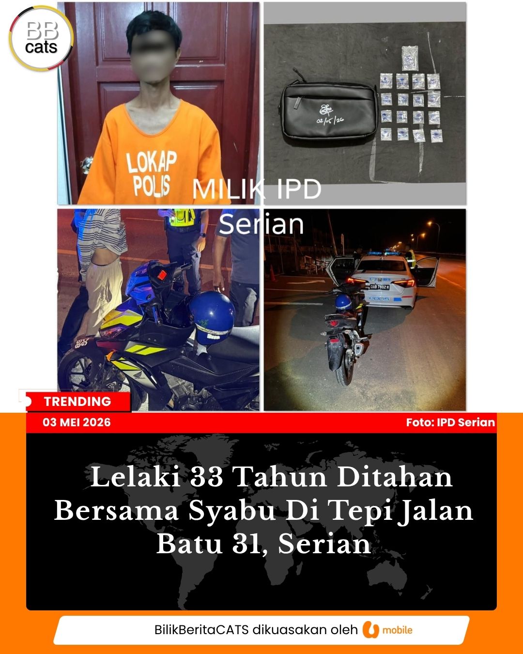 Lelaki 33 Tahun Ditahan Bersama Syabu Di Tepi Jalan Batu 31, Serian