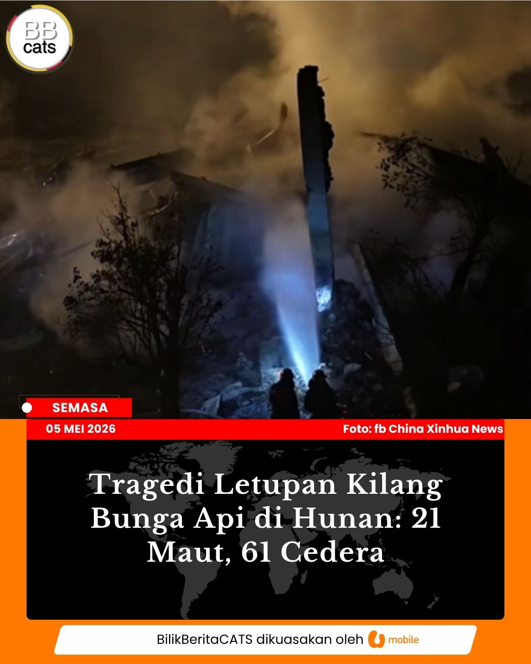 Tragedi Letupan Kilang Bunga Api di Hunan: 21 Maut, 61 Cedera