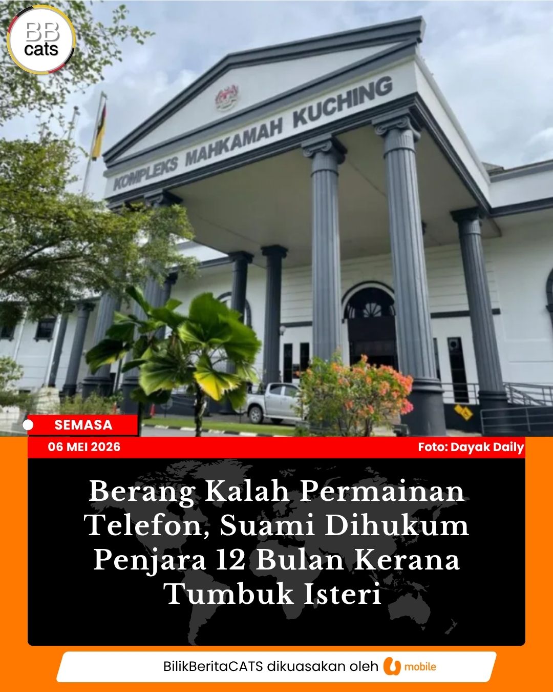 Berang Kalah Permainan Telefon, Suami Dihukum Penjara 12 Bulan Kerana Tumbuk Isteri
