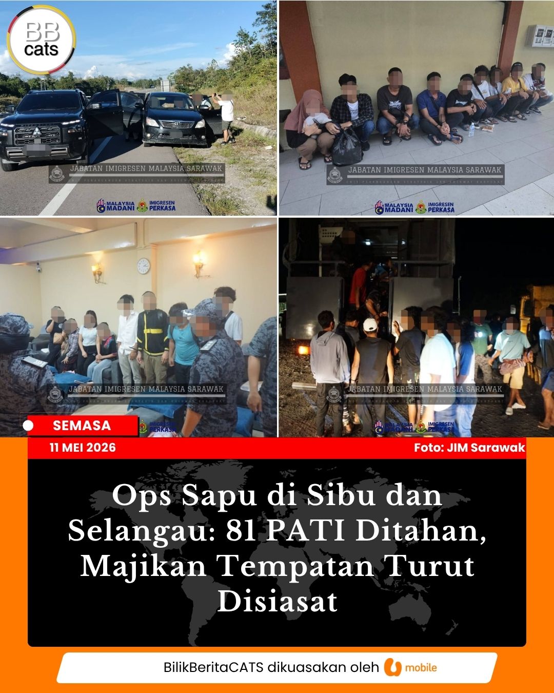 Ops Sapu di Sibu dan Selangau: 81 PATI Ditahan, Majikan Tempatan Turut Disiasat