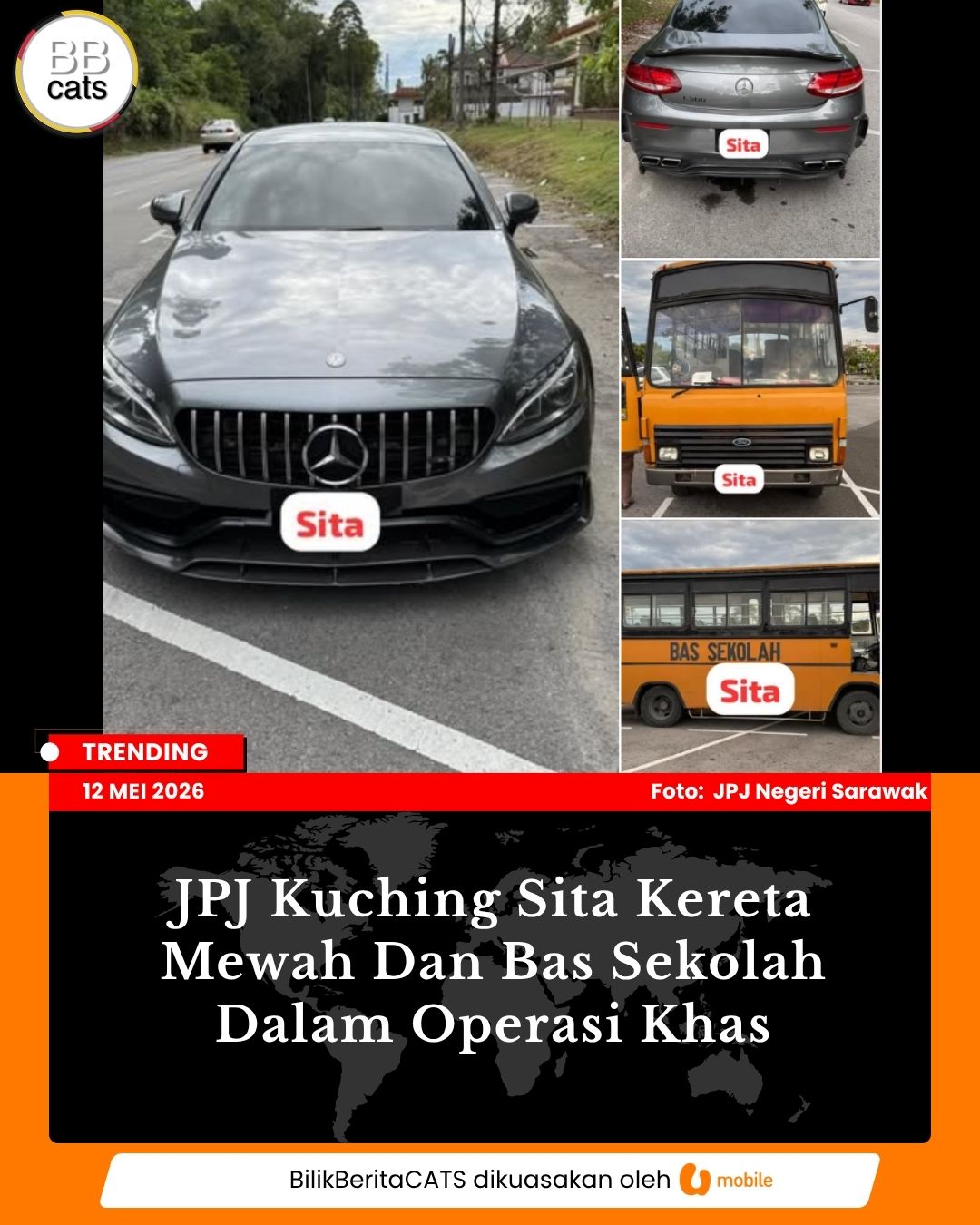 JPJ Kuching Sita Kereta Mewah Dan Bas Sekolah Dalam Operasi Khas