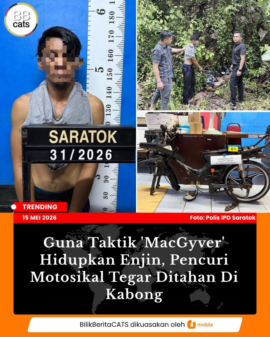 Guna Taktik 'MacGyver' Hidupkan Enjin, Pencuri Motosikal Tegar Ditahan Di Kabong