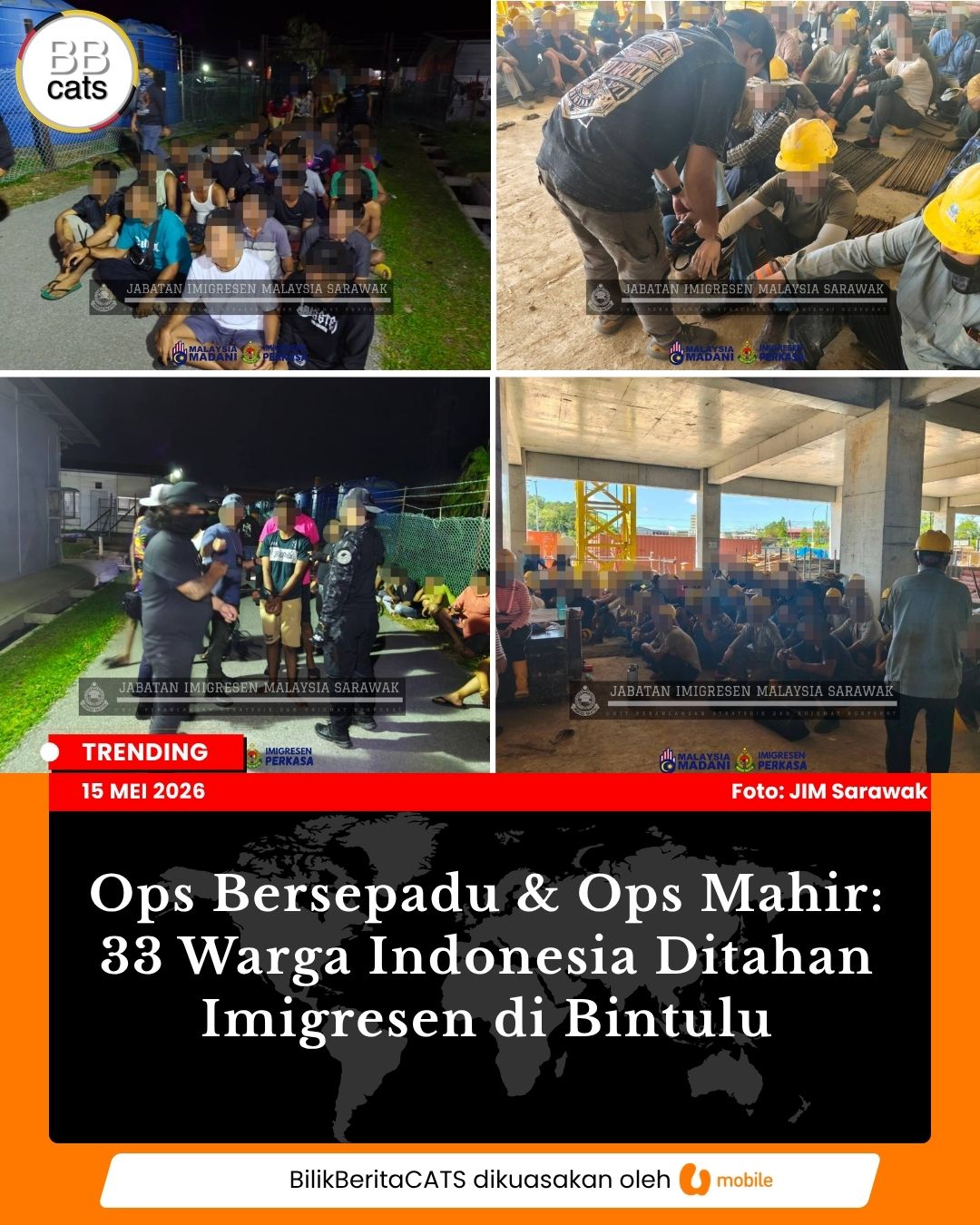 Ops Bersepadu & Ops Mahir: 33 Warga Indonesia Ditahan Imigresen Di Bintulu