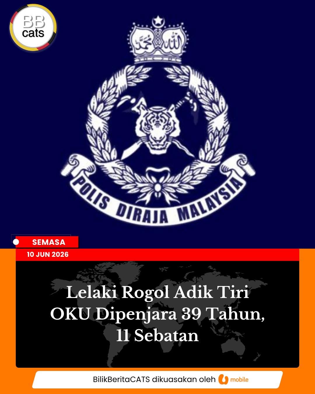 Lelaki Rogol Adik Tiri OKU Dipenjara 39 Tahun, 11 Sebatan