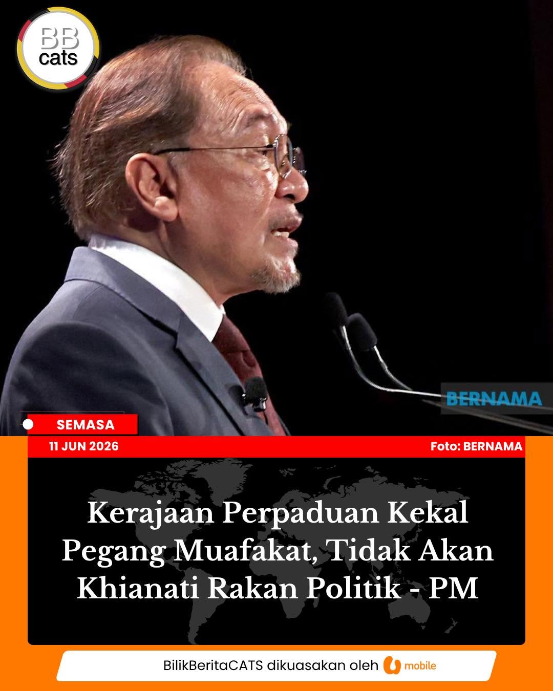 Kerajaan Perpaduan Kekal Pegang Muafakat, Tidak Akan Khianati Rakan Politik-PM