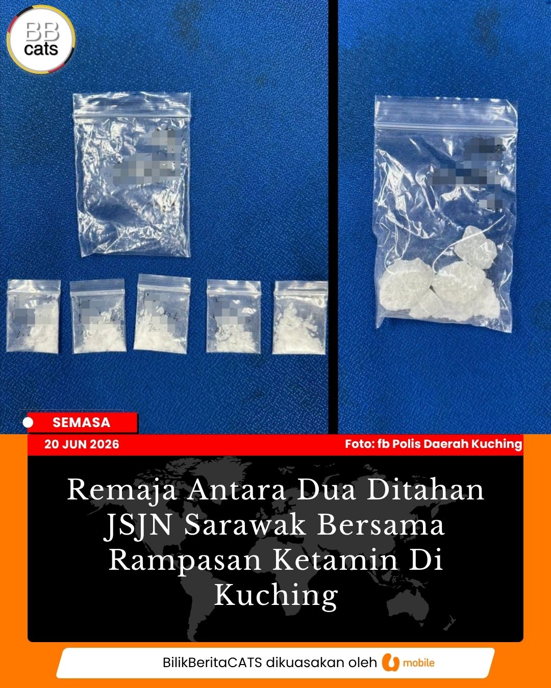 Remaja Antara Dua Ditahan JSJN Sarawak Bersama Rampasan Ketamin Di Kuching
