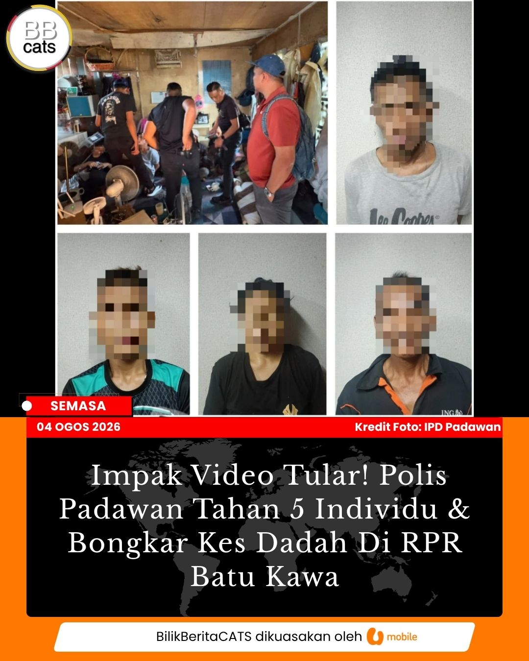 Impak Video Tular! Polis Padawan Tahan 5 Individu & Bongkar Kes Dadah Di RPR Batu Kawa
