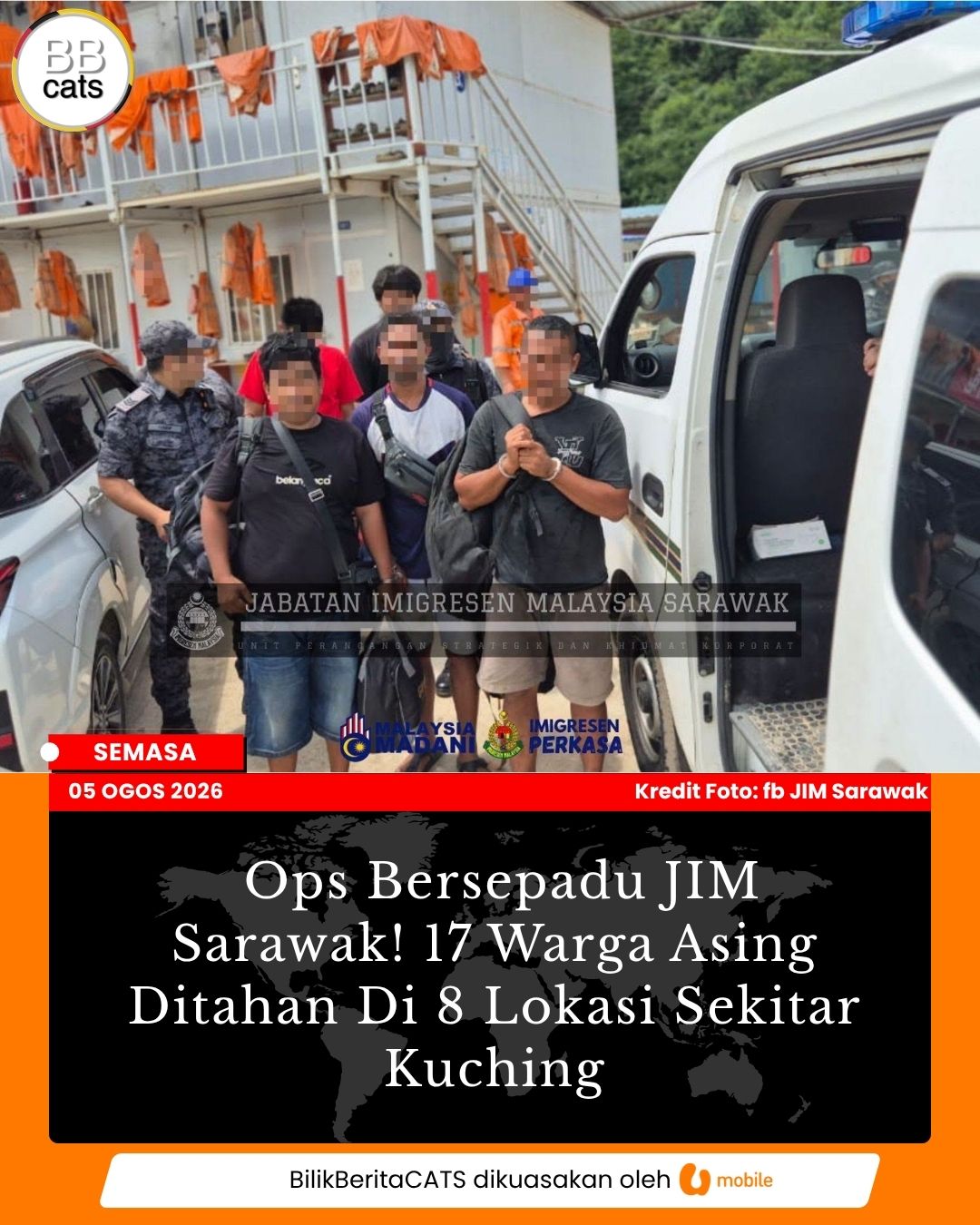 Ops Bersepadu JIM Sarawak! 17 Warga Asing Ditahan Di 8 Lokasi Sekitar Kuching