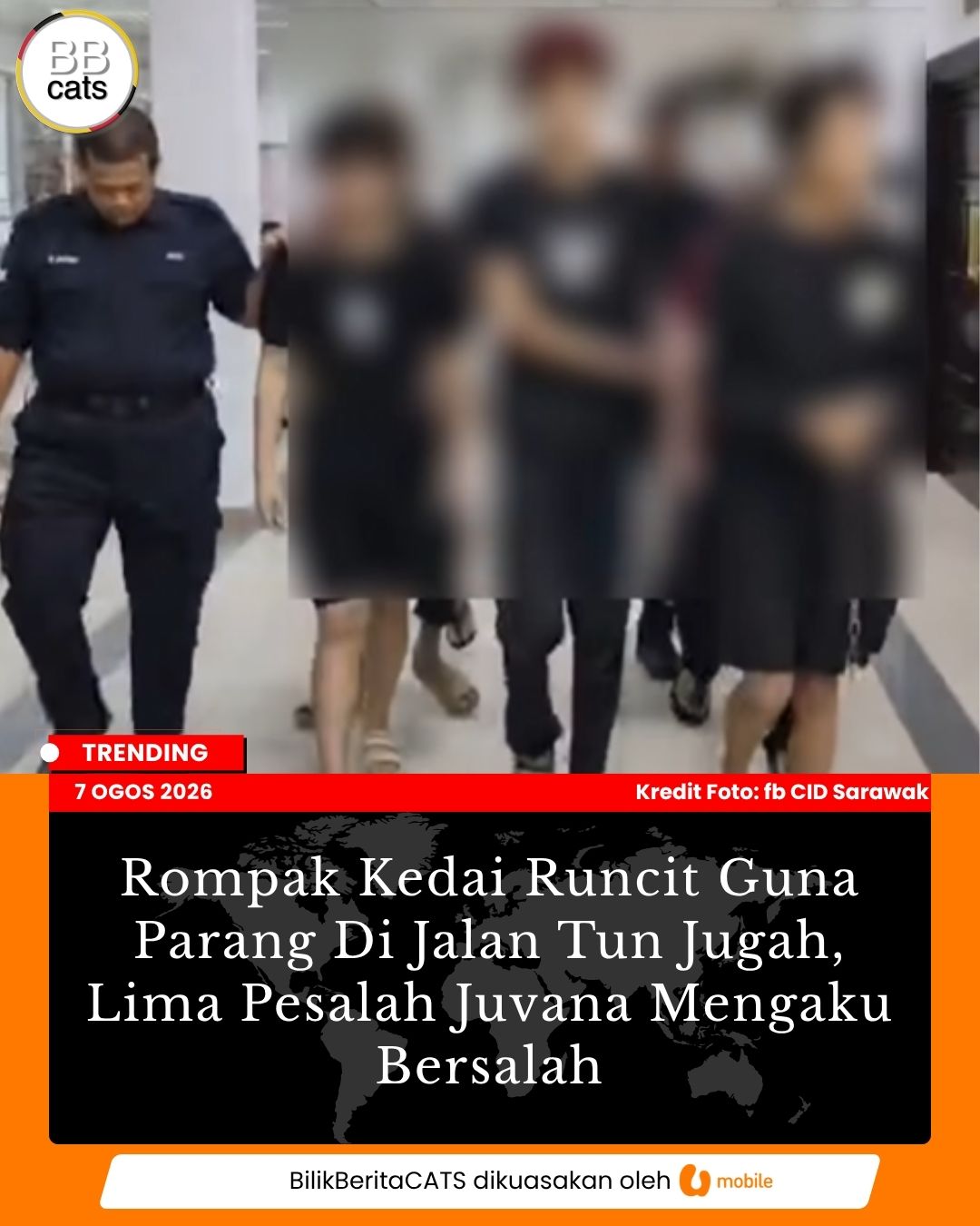 Rompak Kedai Runcit Guna Parang Di Jalan Tun Jugah, Lima Pesalah Juvana Mengaku Bersalah