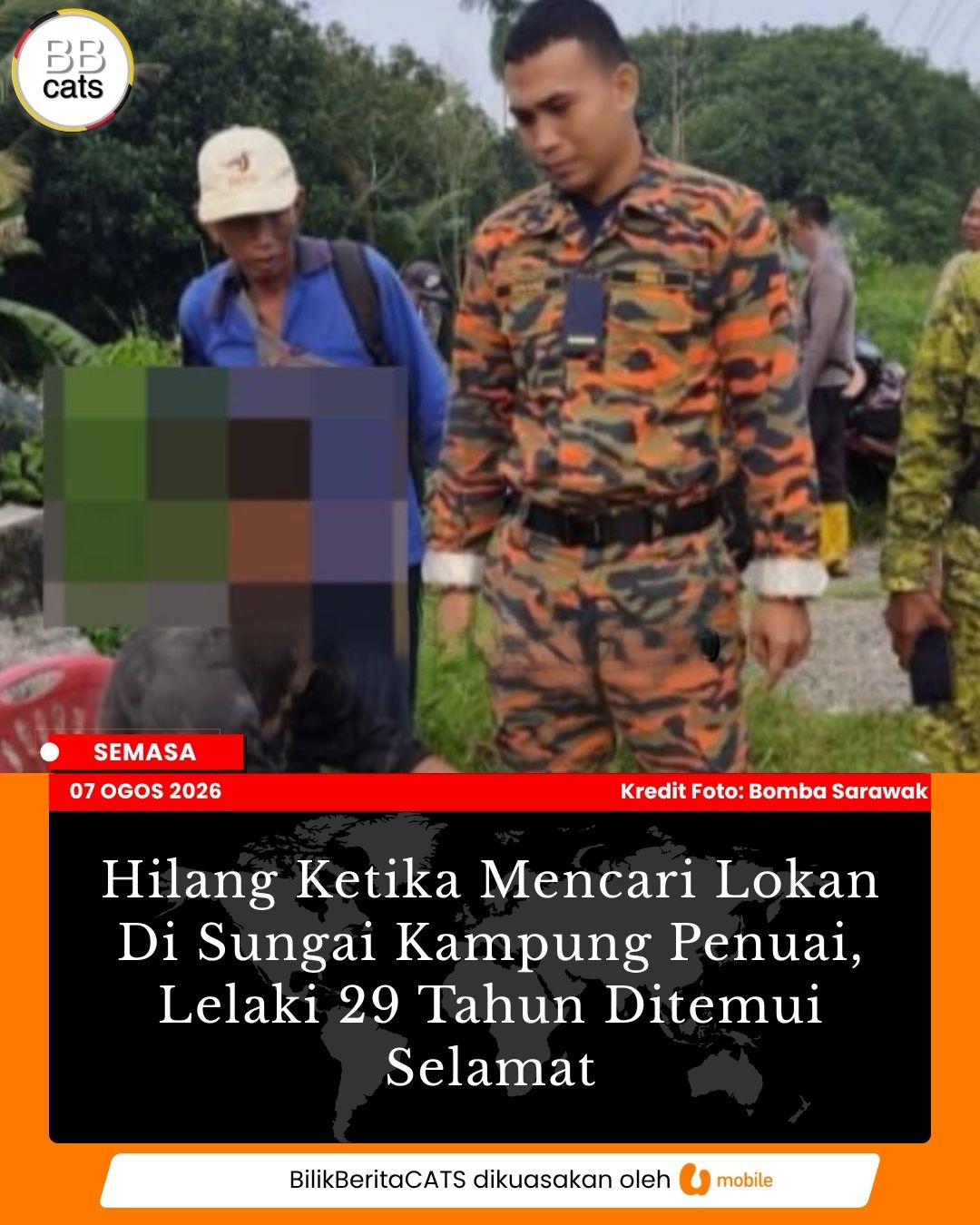 Hilang Ketika Mencari Lokan Di Sungai Kampung Penuai, Lelaki 29 Tahun Ditemui Selamat