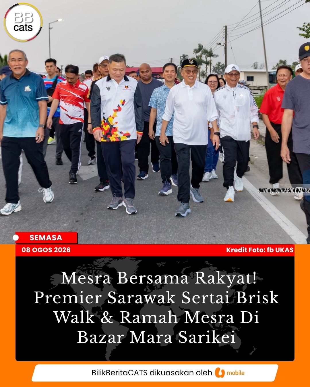 Mesra Bersama Rakyat! Premier Sarawak Sertai Brisk Walk & Ramah Mesra Di Bazar Mara Sarikei