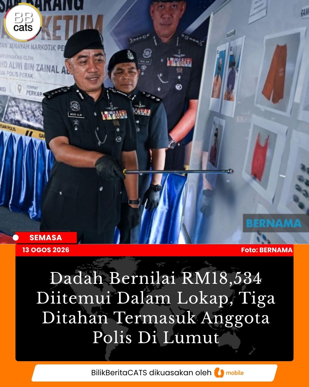 Dadah Bernilai RM18,534 Diitemui Dalam Lokap, Tiga Ditahan Termasuk Anggota Polis Di Lumut
