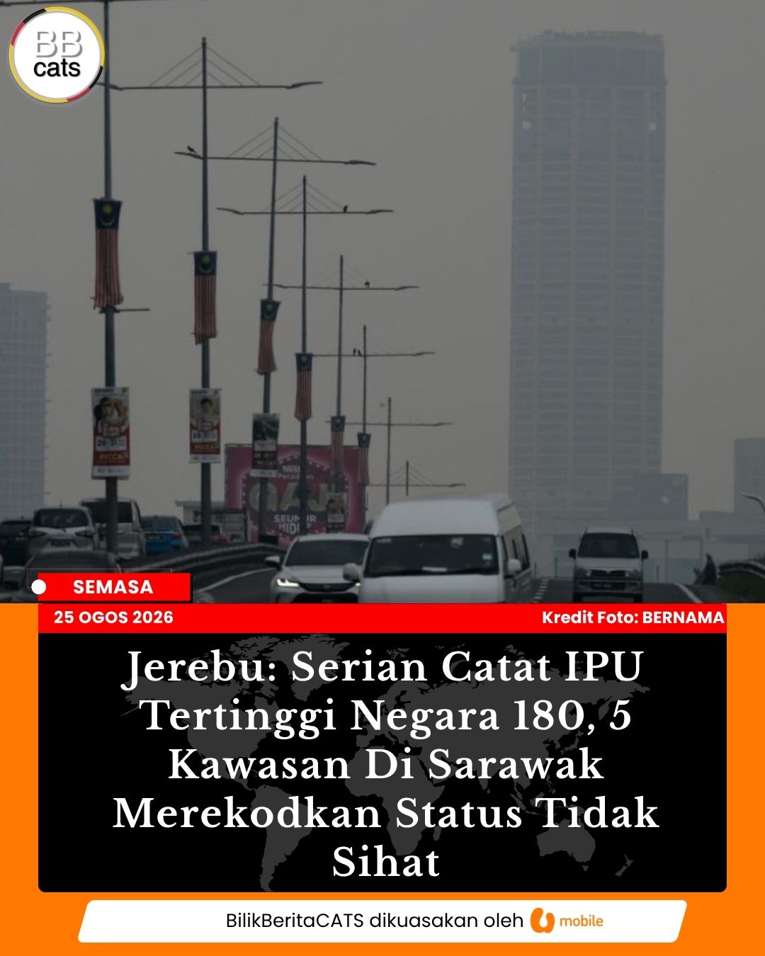 Jerebu: Serian Catat IPU Tertinggi Negara 180, 5 Kawasan Di Sarawak Merekodkan Status Tidak Sihat