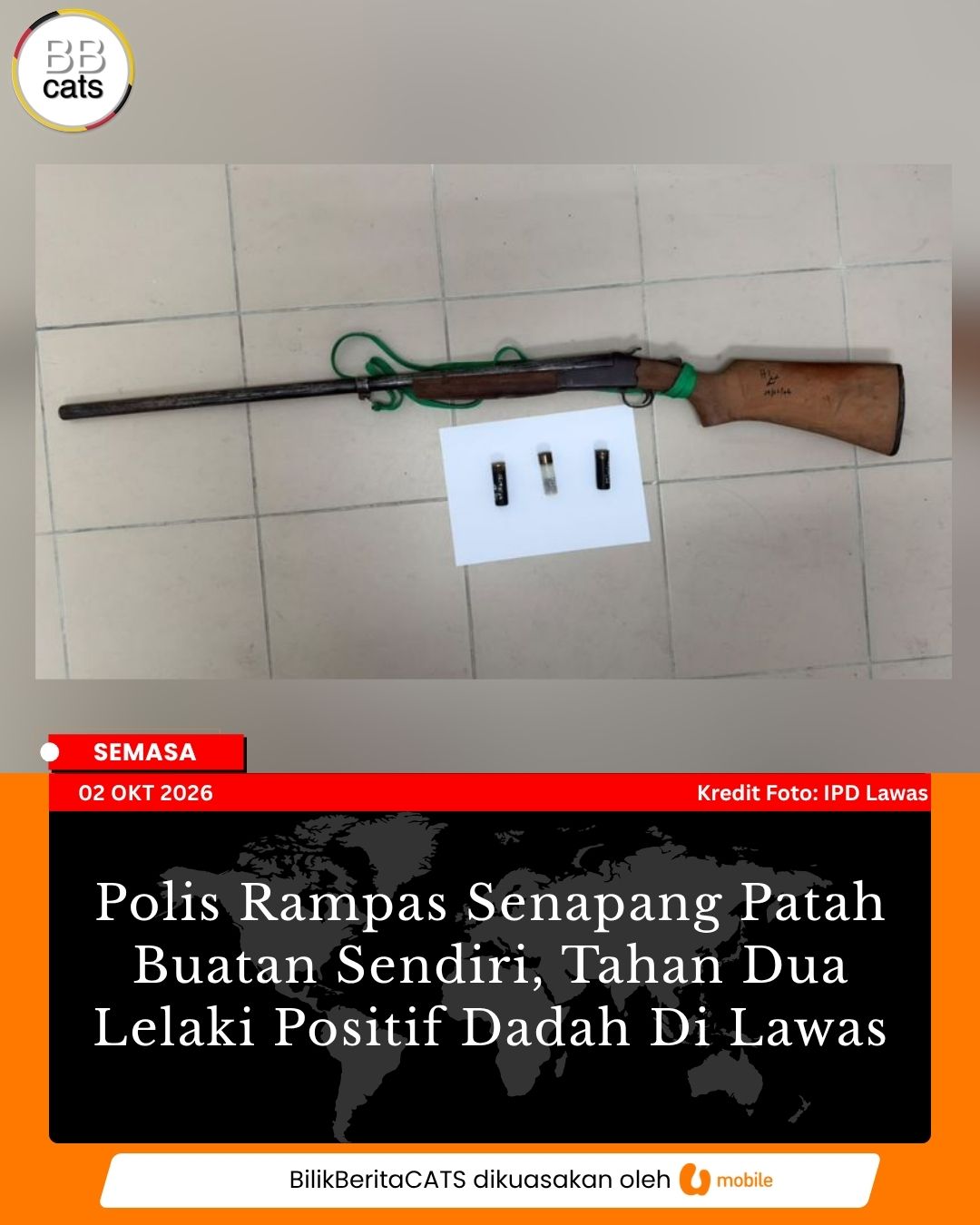 Polis Rampas Senapang Patah Buatan Sendiri, Tahan Dua Lelaki Positif Dadah Di Lawas