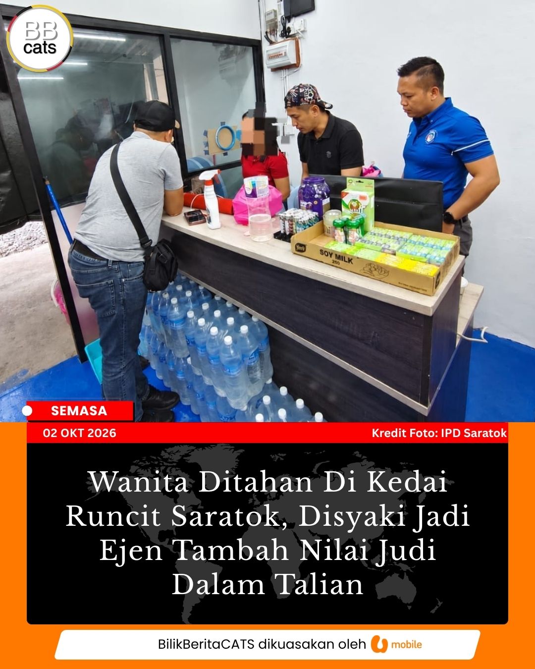 Wanita Ditahan Di Kedai Runcit Saratok Disyaki Jadi Ejen Tambah Nilai Judi Dalam Talian