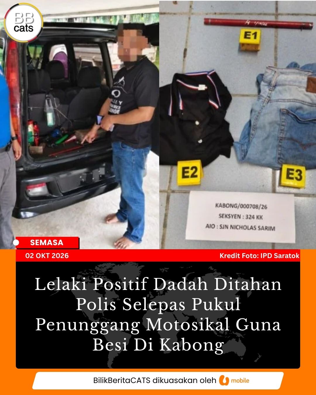 Lelaki Positif Dadah Ditahan Polis Selepas Pukul Penunggang Motosikal Guna Besi Di Kabong