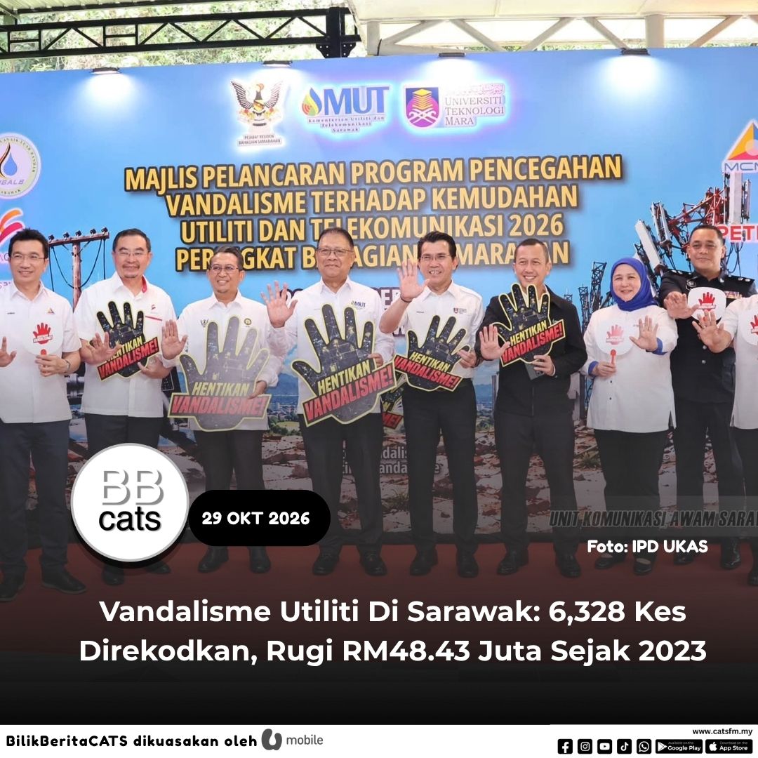 VANDALISME UTILITI DI SARAWAK: 6,328 KES DIREKODKAN, RUGI RM48.43 JUTA SEJAK 2023